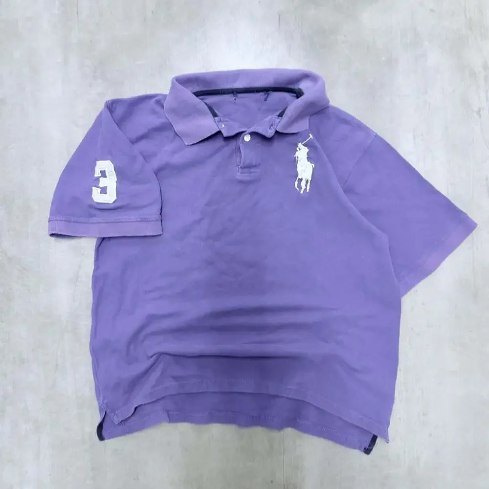 Polo Ralph Lauren Purple Short Sleeve Big Pony Polo Shirt with Number 3 Patch